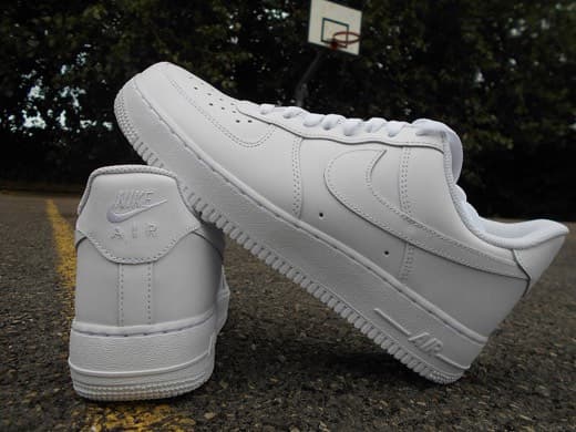 Pair of white Nike Air Force 1 '07 outdoors, heel and side
